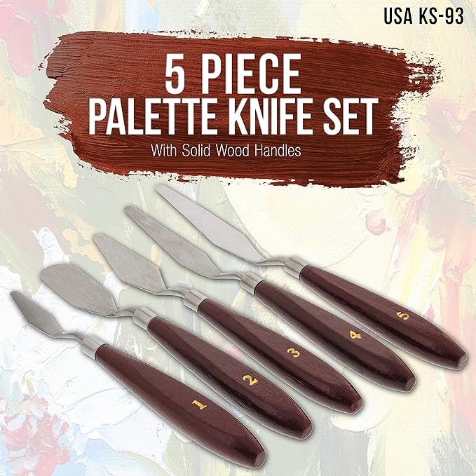 U.S. Art Supply 5-Piece Stainless Steel Palette Knife Set for Acrylic Painting - Paint Spatula Tools for Oil, Canvas Art - Painting Knives for Mixing, Texturing - Pallet Knives for Art & Cake