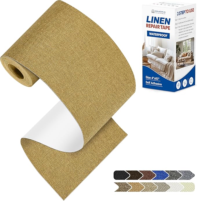 KING MOUNTAIN Linen Repair Patches, Self-Adhesive Linen Fabric Patches, 4 X 63 inch Extra Size, Multi Color, Can be Used for Linen Sofa Repair and Linen Clothes Repair (Yellow)