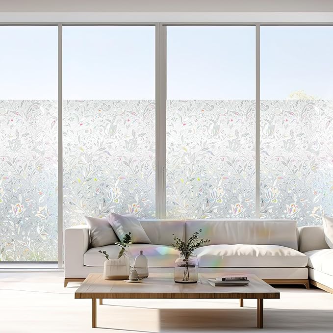 Hilarious Privacy Window Film, Tulip Window Vinyl, Stained Glass Static Stickers, 3D Decorations for Glass Windows, Removable Window Covering, Adhesive-Free Stickers (35.4'' x 78.7'')