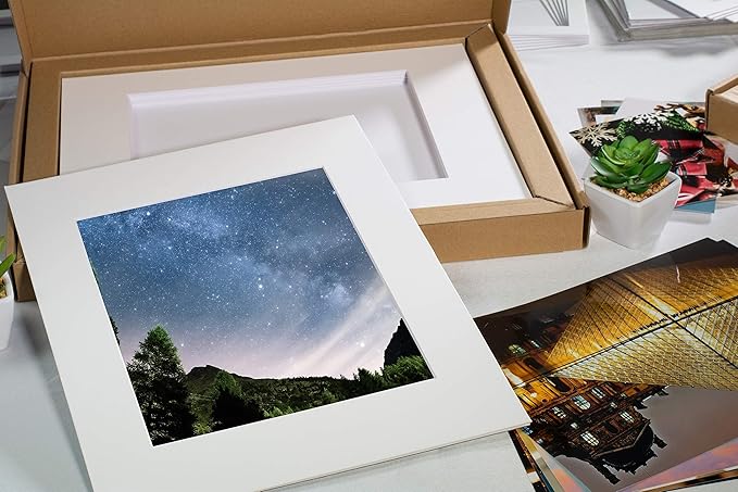 Mat Board Center, Pack of 10, 16x20 for 11x14 White Picture Mat Sets - Acid Free, 4-ply Thickness, Bevel Pre-Cut White Core - Includes Backing Boards and Clear Bags - for Pictures, Photos, Framing