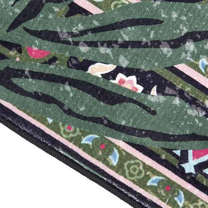 Oriental Tropical Washable Rugs, Stain Resistant Black Boho Vintage Distressed Hippie 45x7 Area Rugs for Living Room Bedroom Kitchen Entryway, Abstract Botanical Tribal Indian Accent Carpet
