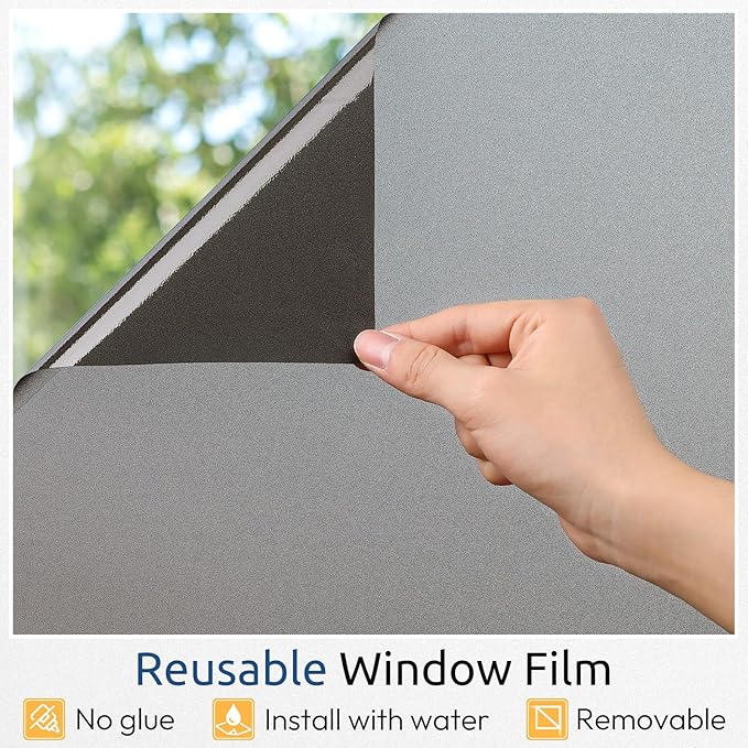 rabbitgoo Privacy Window Film, Static Cling Privacy Film for Glass Windows, Removable Grey Frosted Sun Light Blocking Coverings House Tint for Home Bathroom Garage, Taupe, 29.5 x 78.7 Inches