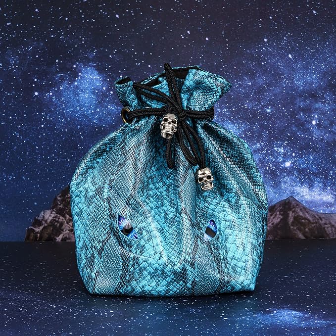 Large DND Dice Bag Leather Dice Storage Bag Blue D&D Drawstring Pouch with Pockets for RPG Table Games - Can Hold 200+ Dice