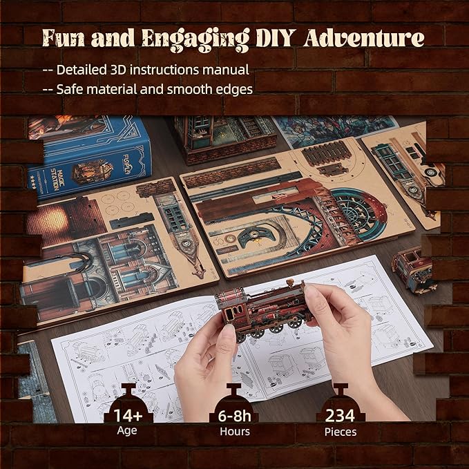 LED 3D Puzzle Magic Station Book Nook Kit - Interactive 3D Wood Puzzle LED Magical Miniature with Infinite Extension Space - DIY Bookshelf Insert Decor Gifts