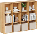 Wooden Cube Storage Organizer with Closed Back Panel, 11in Cube Shelf Opening, Bookshelf, Display Shelf,Closet Cabinet for Home and Office (Natural Oak, 12-Cube 35.98L*9.45W*47.72H)