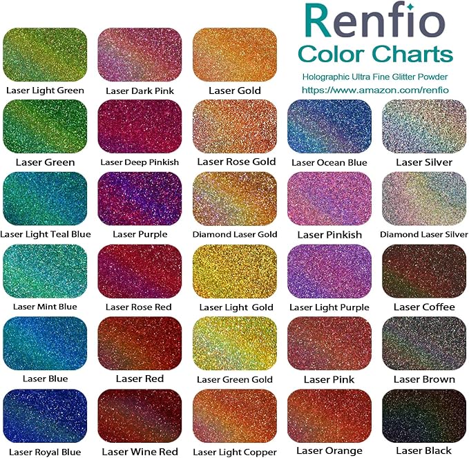 Renfio 28 Colors Holographic Glitter Set, 14.81oz 420g Ultra Fine Glitter Powder PET 1/128" 0.008" 0.2mm Resin Suppies Assorted Craft Glitter for Fake Nails, Resin Art, Tumblers, Slime, Hair, Bomb