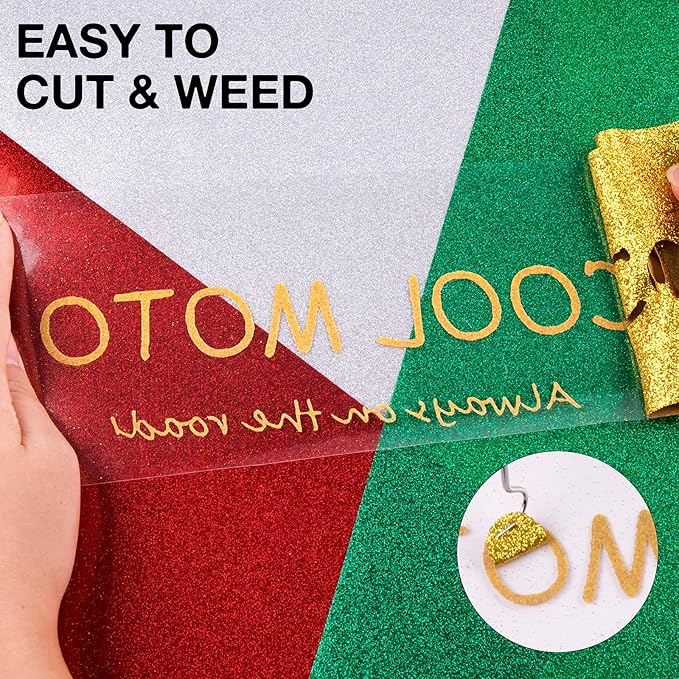 HTVRONT Gold Glitter HTV Heat Transfer Vinyl Rolls - 10" x 8ft Gold Glitter HTV Vinyl for Shirts, Glitter Iron on Vinyl for All Cutting Machine - Easy to Cut & Weed for Heat Vinyl Design (Gold)