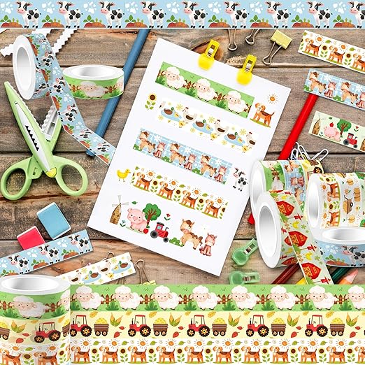 12 Pcs Farm Animals Washi Tape Farm Animals Masking Tape Decorations Farmhouse Cow Sheep Pig Ducks Decorative Paper Sticker for Vintage Journals, Planners, DIY Craft Gift Wrapping