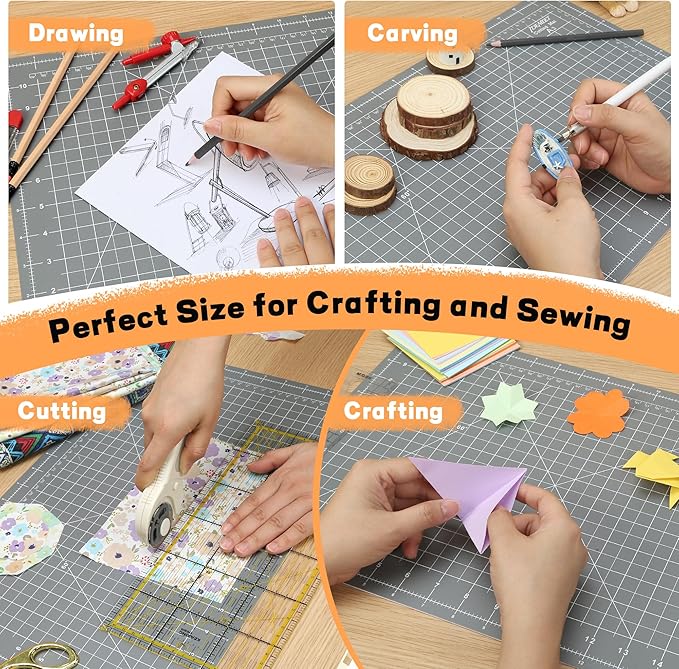 Premium Self Healing Cutting Mat 18'' x 12'', A3 Non-slip Sewing Mat for Quilting, 5-Ply Rotary Cutting Board Double-Sided for Crafts Cutting Fabric Scrapbooking Modeling Projects, Anthracite Gray