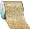 CT CRAFT LLC Glitter Wired Ribbon 4" x 10 Yards Light Gold for Christmas Home Decor Bow Gift Wrapping DIY Crafts Wreath