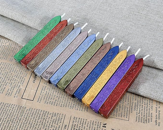 Yoption 12 Color Sealing Wax Sticks with Wicks, Antique Metallic Totem Fire Manuscript Seal Wax for Wax Seal Stamp (12 Metallic Colors)