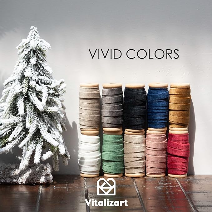 Vitalizart White Velvet Ribbon Set 3/8"" x 15 Yd Wooden Spool Fabric Trim 3 Rolls * 5 Yd for Christmas Wreath Decoration Handmade Craft Ornaments Gift Wrapping & Bow Making (Cream)