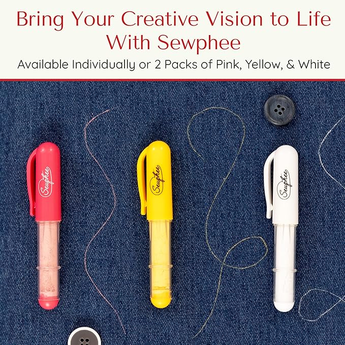 Fabric Markers for Sewing – Ergonomic Tailors Chalk Pen with Improved Dosing Wheel for Sharp Lines - Washable Sewing Chalk Marking Pens that are Compatible with Most Fabrics - White and White 2 Pack