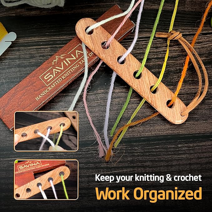 Savina Wooden Yarn Divider - Knitting Yarn Organizer, Yarn Splitter, Crochet Yarn Tender, Knitting On The Go - Makes Knitting & Crocheting with Multiple Colors Much Easier