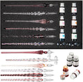 Zonon Glass Dipped Pen Ink Set 14 Pcs Include 6 Pcs Glass Dip Pen, 6 Colorful India Ink and 2 Holder Crystal Signature Calligraphy for Art, Writing, Signatures, Gift (Purple Pink Color System)