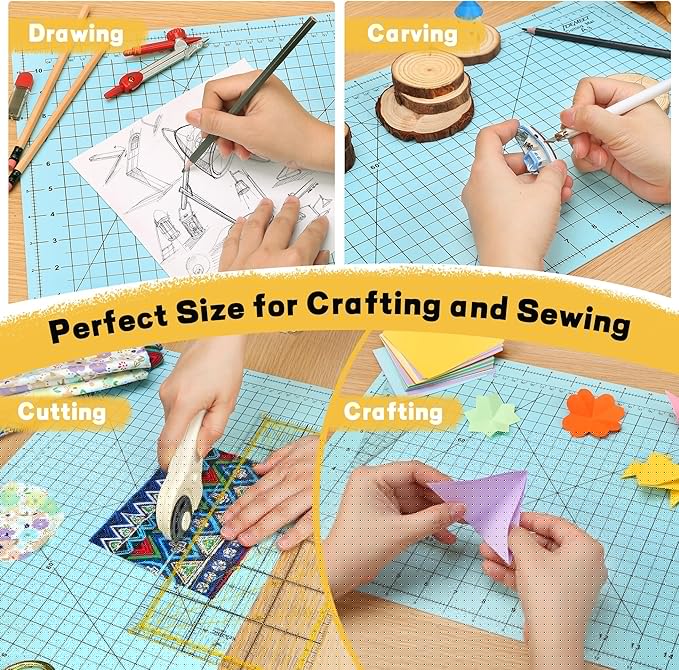 Premium Idemeet Self Healing Cutting Mat 18'' x 12'', A3 Non-slip Sewing Mat for Quilting, 5-Ply Rotary Cutting Board Double-Sided for Crafts Cutting Fabric Scrapbooking Modeling Projects, Aqua Blue