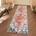Lahome Floral Washable Kitchen Runner Rug - 2x6 Hallway Entryway Runner Rug, Oriental Medallion Distressed Non-Slip Mat, Bohemian Low-Pile Floor Carpet Runners for Bathroom Laundry Bedside, Orange