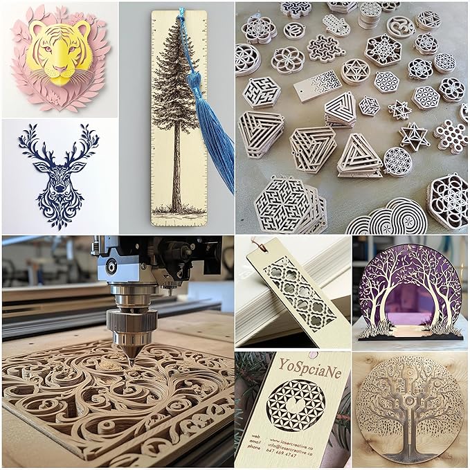 YoSpciaNe Laser Engraving Material Kit, 143 Pcs Engraving Supplies, 18 Kinds of Laser Blanks Including Wood, Paper, Acrylic, Metal, PU Leather