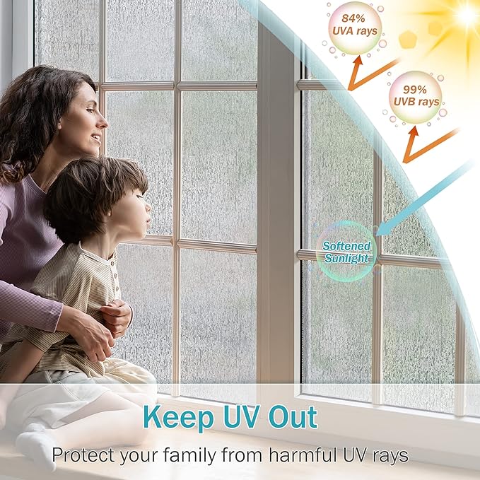 VELIMAX Rain Glass Window Film Privacy Static Window Clings Decorative Glass Sticker for Home Office Removable UV Protection Heat Control 29.5 x 157.48 inches