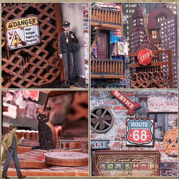 Cutefun Book Nook Kit - DIY Miniature Dollhouse Kit for Adults and Teens, Bookend Mini House Building Kit with LED, 3D Wooden Puzzle for Beginner Creative Gifts (The Long Goodbye)