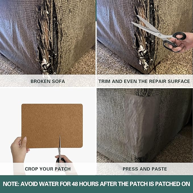 Azobur Couch Patch Repair Fabric,Microfiber Fabric, Self-Adhesive, for Sofa Repair and Upholstery, 2 Pieces, 9.5 x 11 inches (Gray)