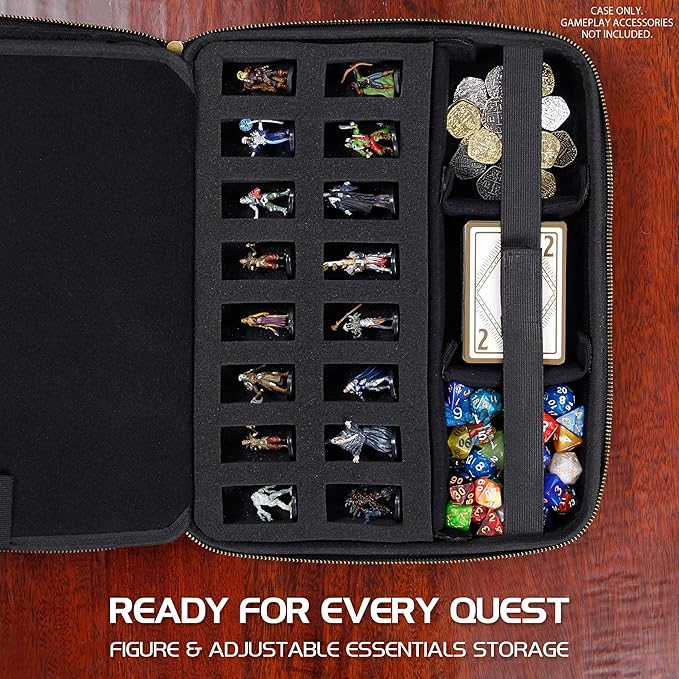 ENHANCE RPG Organizer Case - DnD Binder with Built-in Character Sheet Holder and Erasable Scribe Panel, Dice Rolling Area, Removable Pen Pouch, Miniature Foam Tray, Wrist Strap