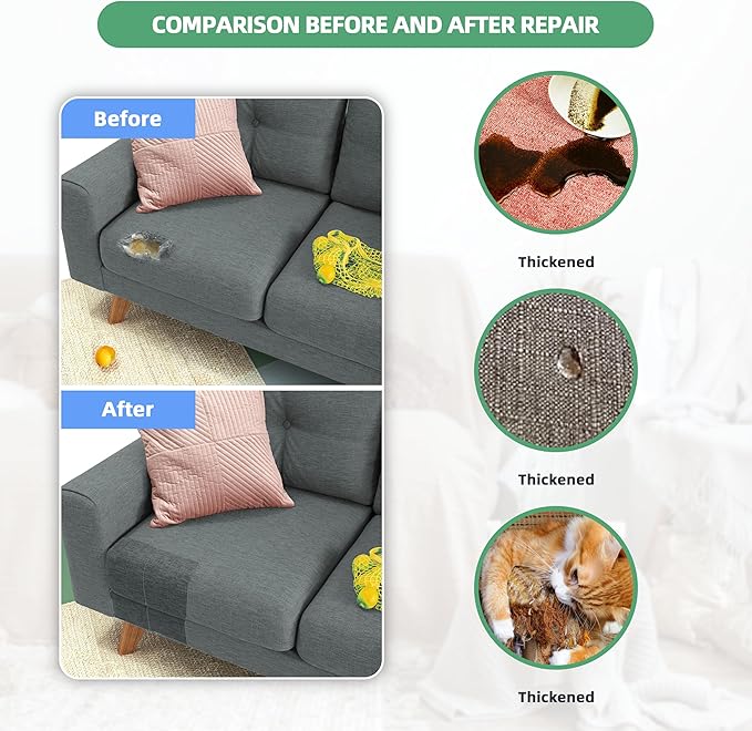 Azobur Coarse Linen Repair Patches, 6 Piece Self-Adhesive Linen Fabric Patches, Multi Color, Can be Used for Linen Sofa Repair and Linen Clothes Repair, Quick Fix Sofa.(Brown)