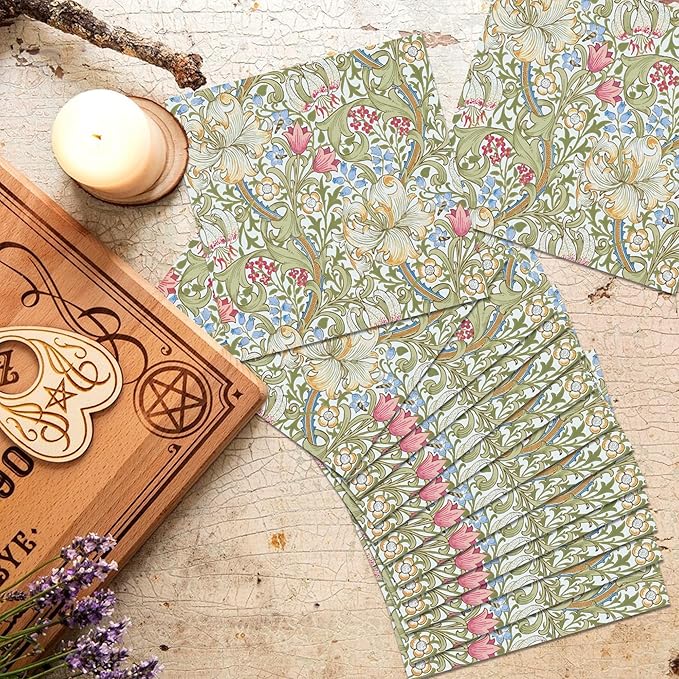 William Morris Party Napkins, 40PCS Greenery Floral Paper Napkins Disposable, Golden Lily White Green Wildflowers Party Supplies for Wedding Bridal Shower Theme Birthday Party Decorations 6.5 Inch