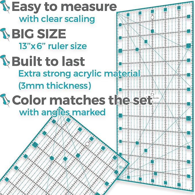 Rotary Cutter Set turquoise - Quilting Kit incl. 45mm Fabric Cutter, 5 Replacement Blades, A3 Cutting Mat, Acrylic Ruler and Craft Clips - Ideal for Crafting, Sewing, Patchworking, Crochet & Knitting