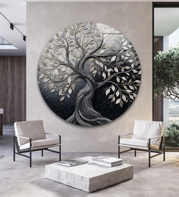 My Photostation.com 15.8''(40cm) Diameter Twilight Tree of Life Round Glass Wall Art Tempered Glass Printing Wall Decor Large Wall Art Wall Hangings