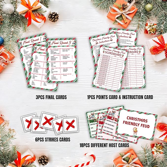 Christmas Friendly Feud Game, Funny Christmas Party Games, Friendly Feud Trivia Quiz for Family, Winter Xmas Holiday Party Supplies for Adults -10