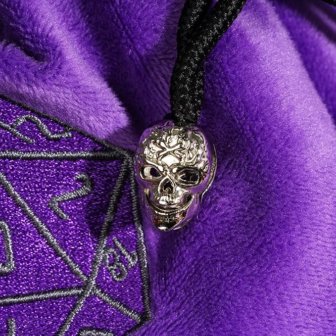 DND Dice Bags Large with Pockets Purple Storage Bag with D20 Logo for RPG Game Dices - Capacity 200+ Dice