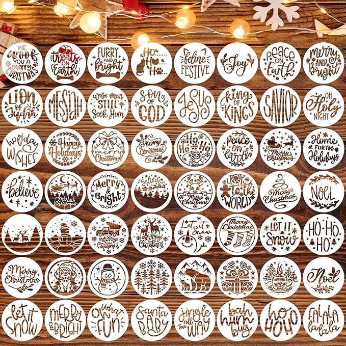 Small Christmas Stencils for Painting on Wood 3inch Christmas Stencils for Crafts Reusable Holiday Stencil Templates for Wood Slice Tier Tray Christmas Tree Decor