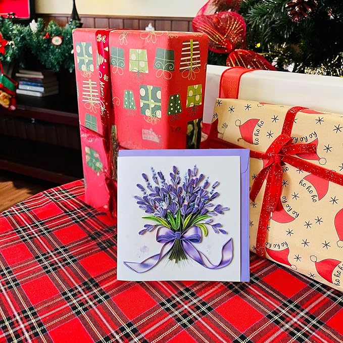 Quilling Cards, handmade card, quilled cards with Dedicated Paper Handmade Art for all occasions: Mother's day, Father's day, Birthday... Lavender flowers bouquet