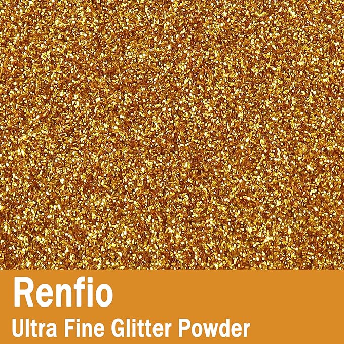 Renfio Ultra Fine Glitter Powder Metallic Resin Glitter 2.11 Oz (60g) PET Flakes Crafts Sequins 1/128" 0.008" 0.2mm Epoxy Chips Flakes for Tumblers Slime Decoration - Deep Gold