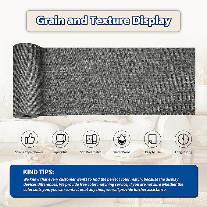 KING MOUNTAIN Linen Repair Patches, Self-Adhesive Linen Fabric Patches, 4 X 63 inch Extra Size, Multi Color, Can be Used for Linen Sofa Repair and Linen Clothes Repair (Dark Grey2.0)