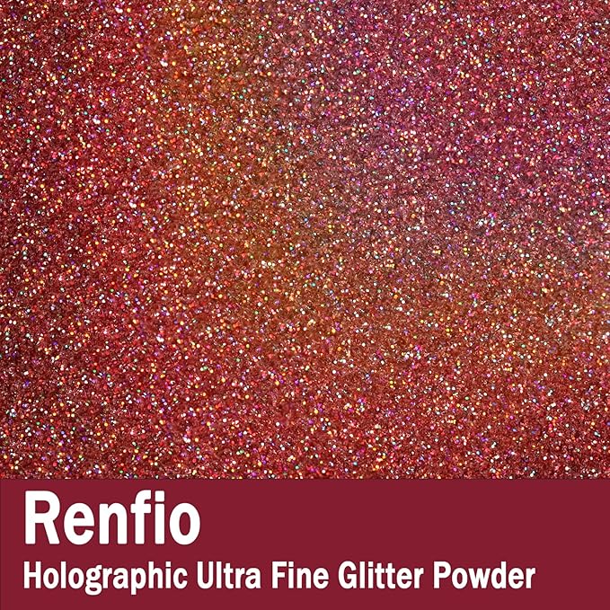 Renfio Holographic Ultra Fine Glitter Powder Metallic Resin Glitter 2.11 Oz (60g) PET Flakes Crafts Sequins 1/128" 0.008" 0.2mm Epoxy Chips Flakes for Tumblers Slime - Laser Dark Pink