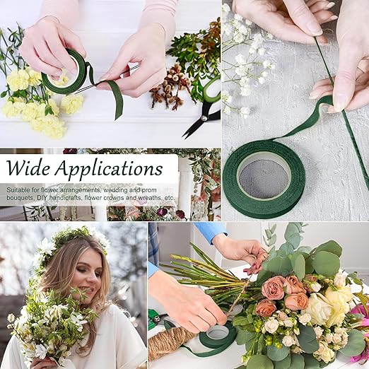 DF DUALFERV 12 Rolls Dark Green Floral Tape Stem Wrap, 1/2" Wide Flower Tape for Bouquets, 30 Yards Floral Tape for Fresh Flowers for Flower Arranging, Wreath Making, Wedding Bouquets