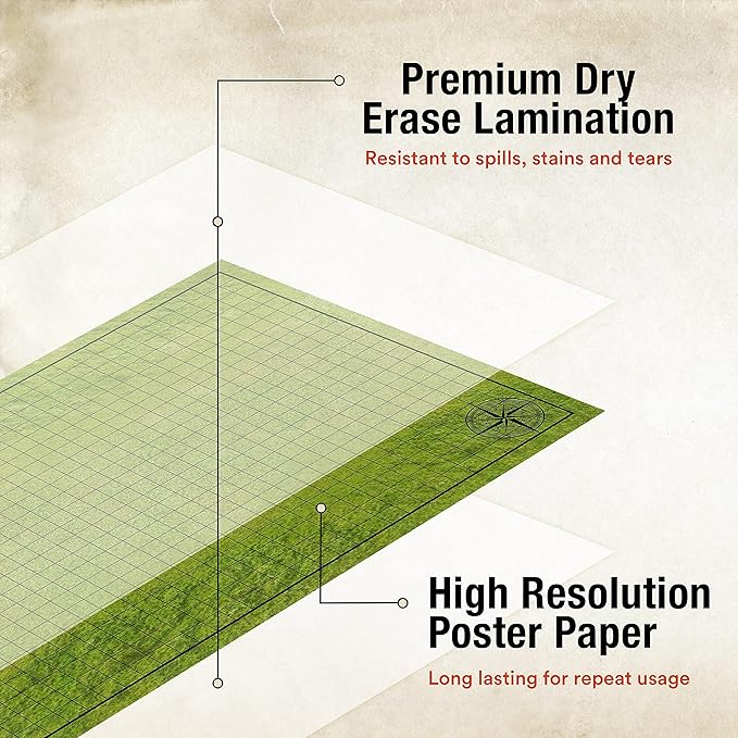 TIDYBOSS d&d Starter Set | 2 X Double Sides 4 Terrains 24x 36 Game Grid Mat | DND Accessories Includes Dry Erase Markers, Eraser and Clips
