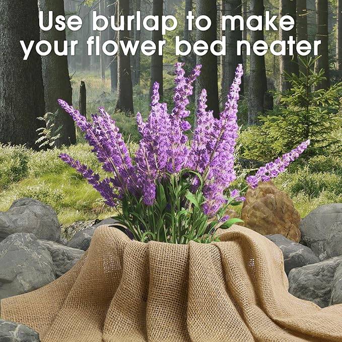 Burlap Fabric - Garden Burlap Fabric Roll Natural Jute Outdoor Fabric Burlap Weed Barrier Trees Trunk Wrap for Crafts Farmhouse Gardening Table Decor for Crafts (19.7" x 15 Feet)