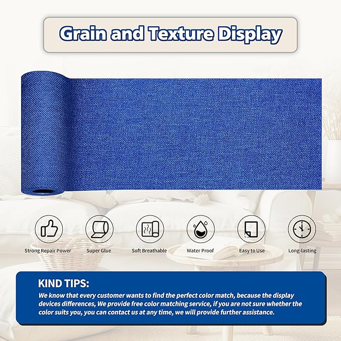 KING MOUNTAIN Linen Repair Patches, Self-Adhesive Linen Fabric Patches, 4 X 63 inch Extra Size, Multi Color, Can be Used for Linen Sofa Repair and Linen Clothes Repair (Navy Blue)