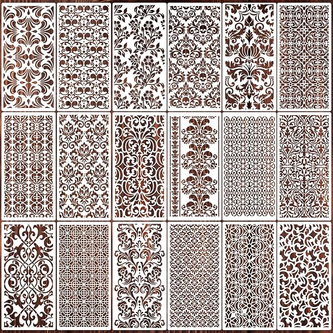Damask Stencils for Crafts Reusable Texture Stencils Mixed Media Stencil Background Drawing Templates for Painting on Wood Wall Fabrics Crafts Furniture