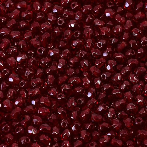 0.88 oz (25g, Approx. 600pcs) Faceted Fire Polished Pressed Czech Glass Beads 3mm (0.12in), Bohemian Dark Ruby Red - 90100