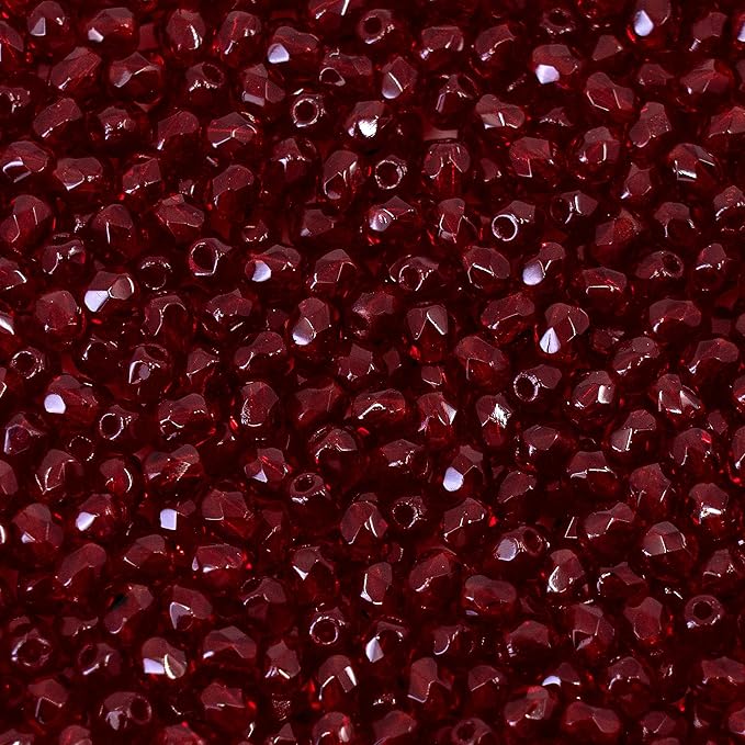 100 pcs Faceted Fire Polished Pressed Czech Glass Beads 3mm (0.12in), Bohemian Dark Ruby Red - 90100