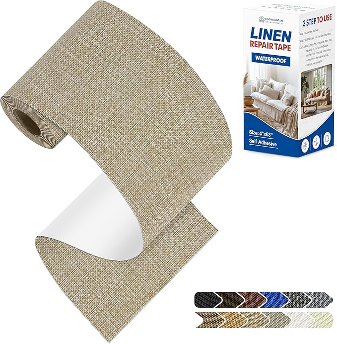KING MOUNTAIN Linen Repair Patches, Self-Adhesive Linen Fabric Patches, 4 X 63 inch Extra Size, Multi Color, Can be Used for Linen Sofa Repair and Linen Clothes Repair (Cocoa Color)