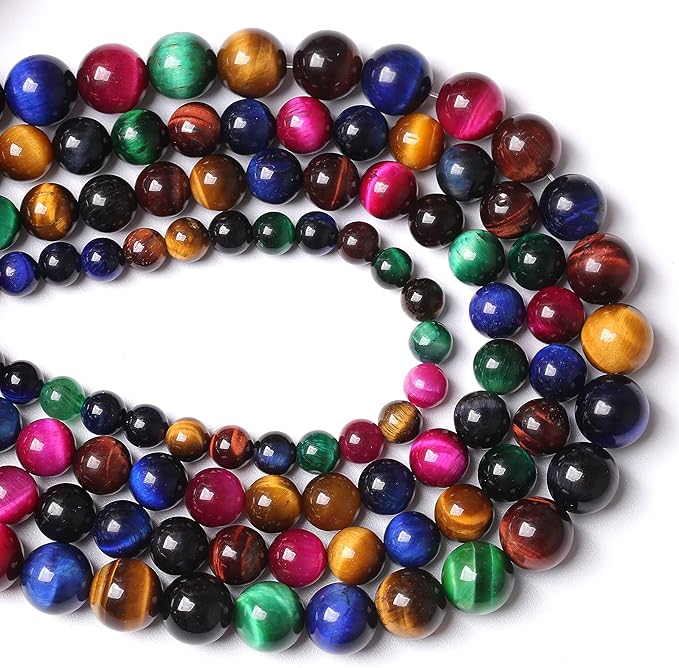 90pcs 8mm AAA Natural Colorful Tiger Eye Stone Beads Gemstone Round Spacer Loose Beads for Jewelry Making DIY Bracelet Necklace 32" 2 Strands