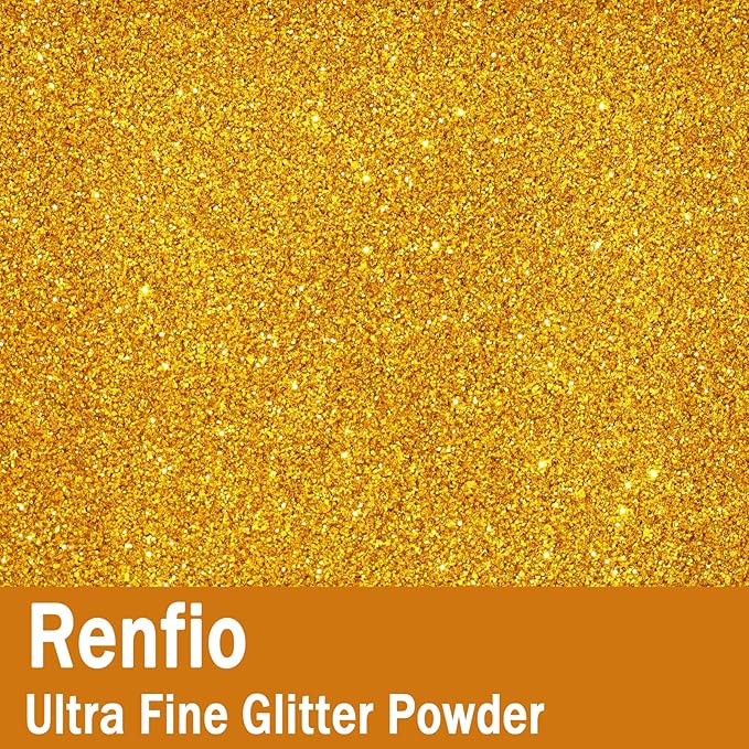 Renfio Ultra Fine Glitter Powder Metallic Resin Glitter 2.11 Oz (60g) PET Flakes Crafts Sequins 1/128" 0.008" 0.2mm Epoxy Chips Flakes for Tumblers Slime Decoration - Homebrush Gold