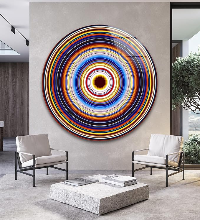 My Photostation.com 10''(25cm) Diameter Colorful Concentric Circles Round Glass Wall Art Tempered Glass Printing Wall Decor Large Wall Art Wall Hangings