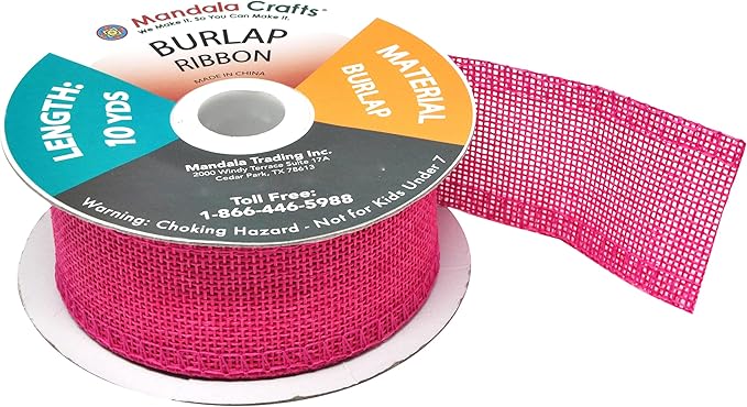 Mandala Crafts Hot Pink Burlap Ribbon 1.5 Inches Wide Jute Ribbons for Crafts - 20 Yds Roll Rustic Burlap Wrap Trim Ribbons for Wreaths Bows Wedding Party Decoration