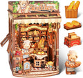 3D Wood Puzzle Bear Bakery LED Dollhouse Book Nook Kit - Miniature Bookshelf Insert DIY Home Decor Gift for Kids and Adults (Bear Bakery)